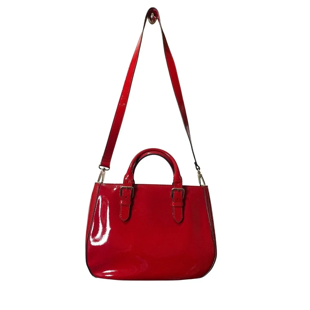 Kate Spade Carlisle Street Sylvie red patent leather satchel with shoulder strap